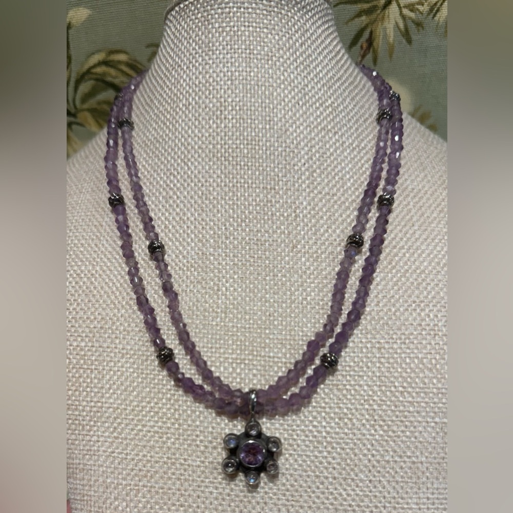 Amethyst Moonstone & Sterling Silver Necklace 16”